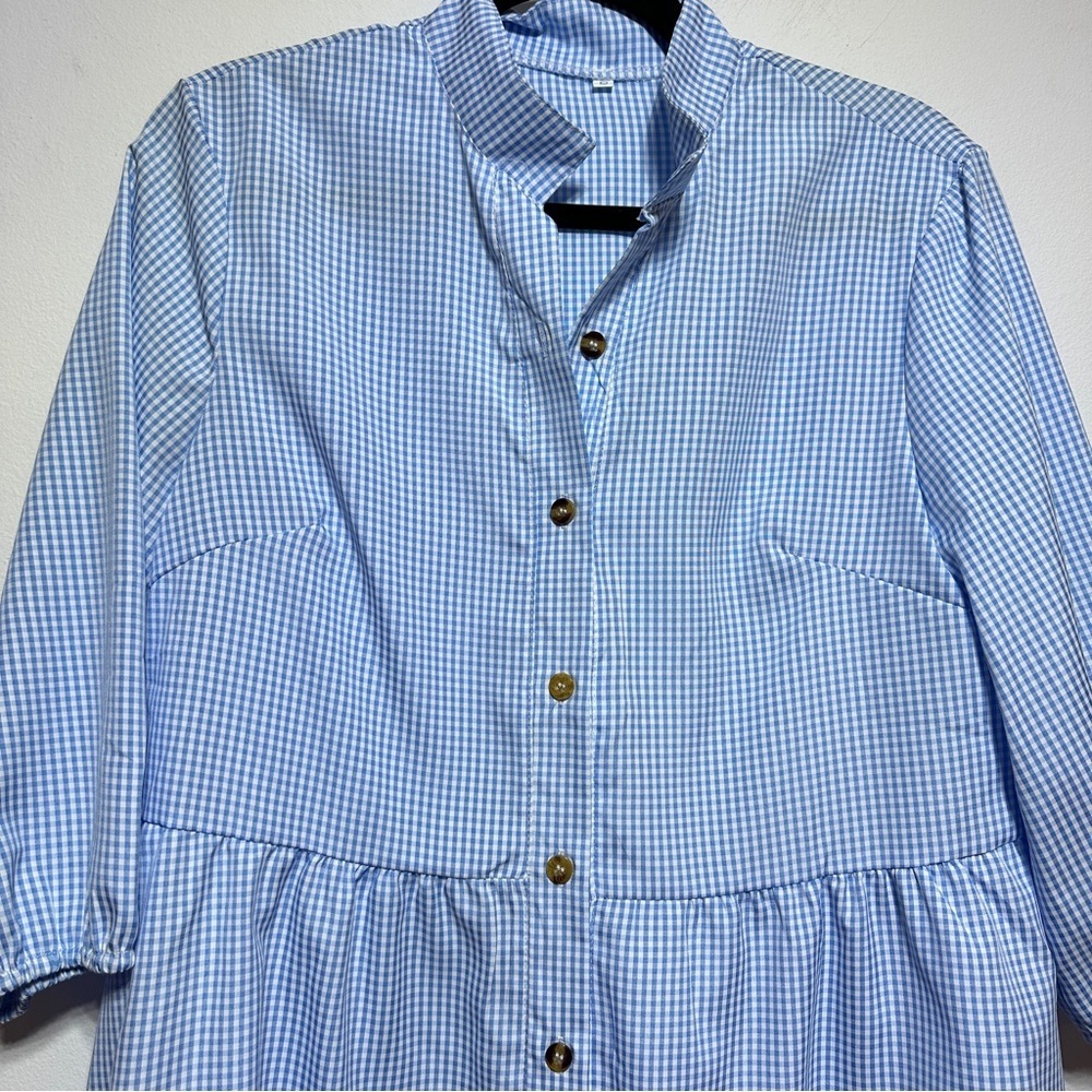 Cottagecore Blue Gingham Tiered Shirt Dress Mini S Cottagecore - Picture 2 of 7